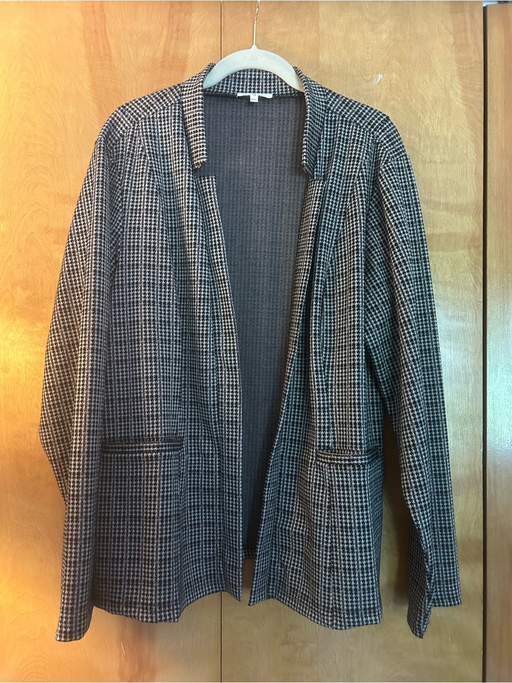Houndstooth Open Front Blazer Jacket